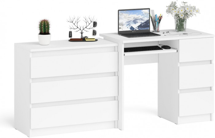 Мори Стол компьютерный МС-6 правый + Комод МК800.1, цвет белый, ШхГхВ 170,4х50х76,6 см., выдвижные ящики справа, НЕ универсальная сборка