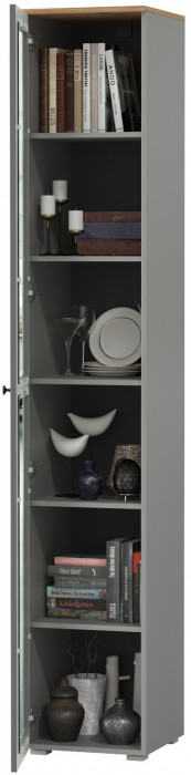 Остин 16.394.03 Шкаф-витрина(пенал), цвет серый графит/дуб крафт золотой, ШхГхВ 40х41,8х229,8 см., универсальная сборка