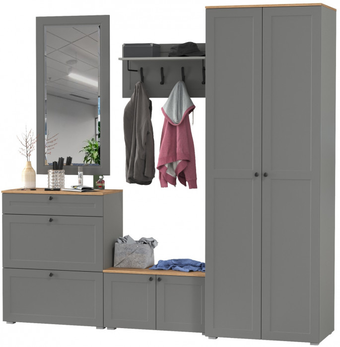 Остин Прихожая 47, цвет серый графит/дуб крафт золотой, ШхГхВ 240х54,3х229,6 см., универсальная сборка