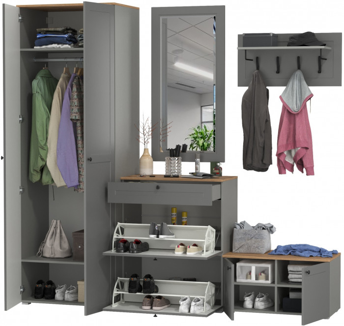 Остин Прихожая 47, цвет серый графит/дуб крафт золотой, ШхГхВ 240х54,3х229,6 см., универсальная сборка