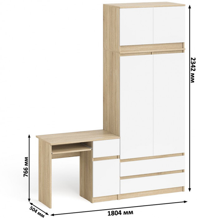 Мори компьютерный стол МС-1 правый + Шкаф МШ900.1 + Антресоль МА900.1, дуб сонома/белый
