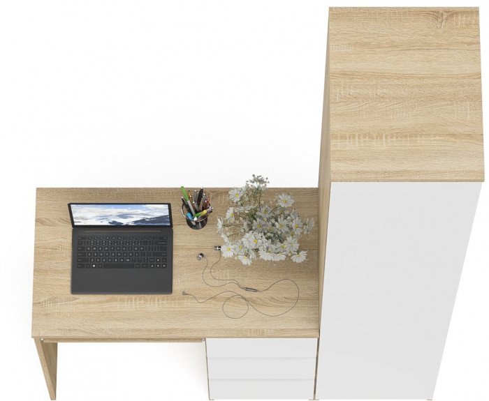 Мори компьютерный стол МС-6 правый + Пенал МШ400.1, дуб сонома/белый