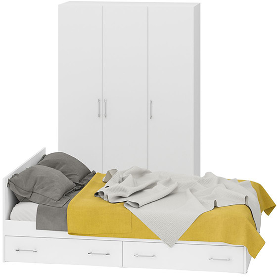 Спальня Стандарт 1-1400Я, цвет белый, ШхГхВ 143,5х203,5х70 + 135х52х200 см., сп.м. 1400х2000 мм., без матраса, основание есть