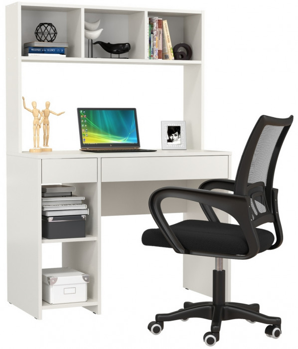 Стол компьютерный Комфорт 12.77F + кресло 103 чёрное, цвет белый шагрень, ШхГхВ 100х49,8х147 см., универсальная сборка