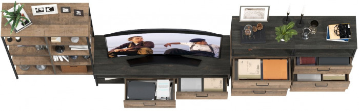 Трувор Гостиная 100, цвет дуб гранж песочный/интра, ШхГхВ 371,8х45,4х146 см., универсальная сборка