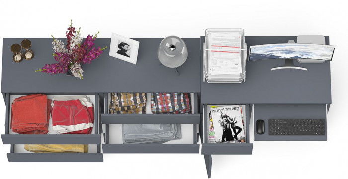 Мори Стол компьютерный МС-1 левый + Комод МК1380.6, цвет графит, ШхГхВ 228х50х76,6 см., выдвижной ящик слева, НЕ универсальная сборка