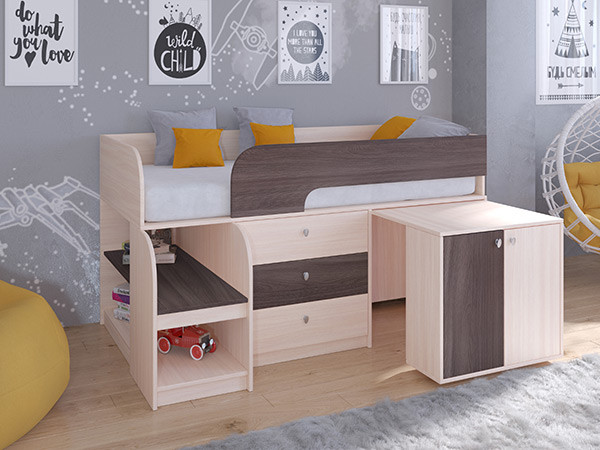 Кровать чердак Астра 9 V7 Дуб молочный/Дуб Шамони