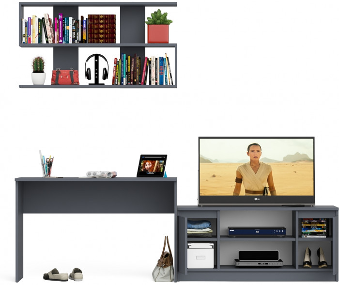 Мори Стол письменный МСП1200.1 + Тумба МТВ1200.1 + Полка 1200, цвет графит, ШхГхВ 240,8х50х209,6 см., универсальная сборка