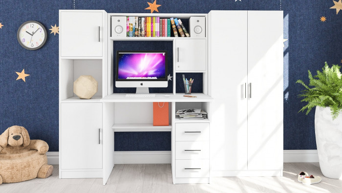 компьютерный стол С-МД-СК9+Пенал С-МД-СК9П+Шкаф С-МД-СК9Ш, белый шагрень