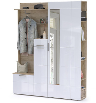 Лайн Прихожая № 08, дуб крафт серый/фасады МДФ белый глянец