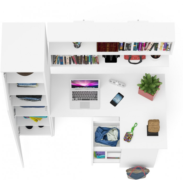 Мори компьютерный стол МС-16 правый + Пенал МШ400.1 + Полка 1200, белый