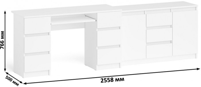 Мори компьютерный стол МС-2 + Комод МК1200.3, белый