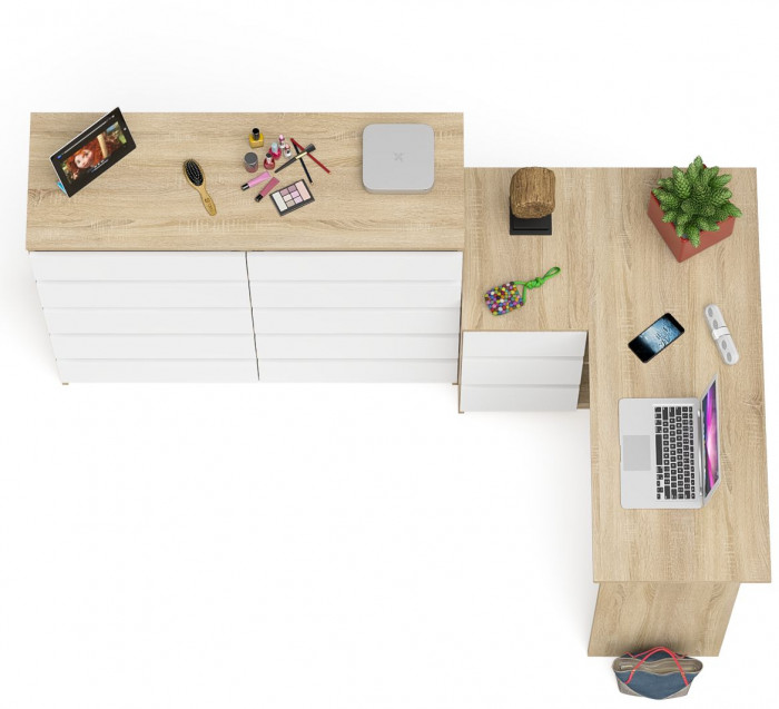 Мори Стол компьютерный МС-16 левый + Комод МК1200.10, цвет дуб сонома/белый, ШхГхВ 244,8х84,9х115 см., выдвижные ящики слев, НЕ универсальная сборкаа