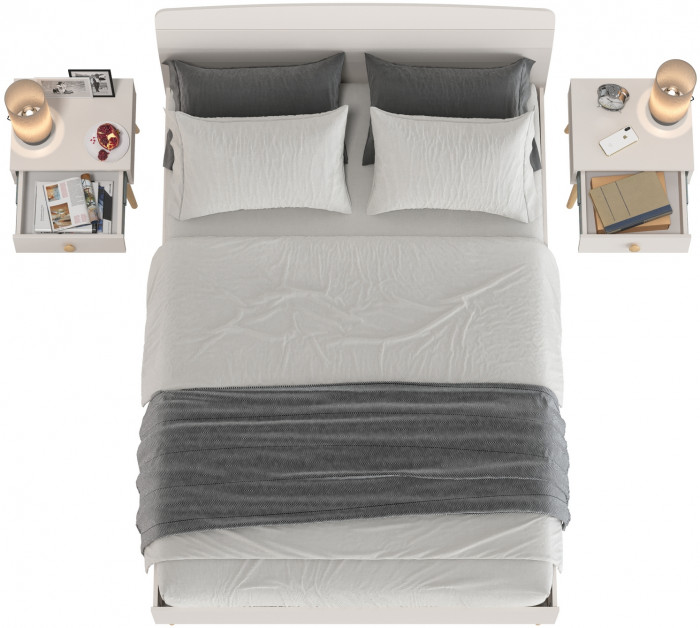 Афина Спальня Кровать 1400 + Две тумбы, кашемир серый