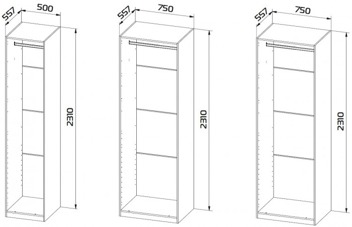 Гардеробная Квадро комплект 2.1 (2000), Дуб Вотан