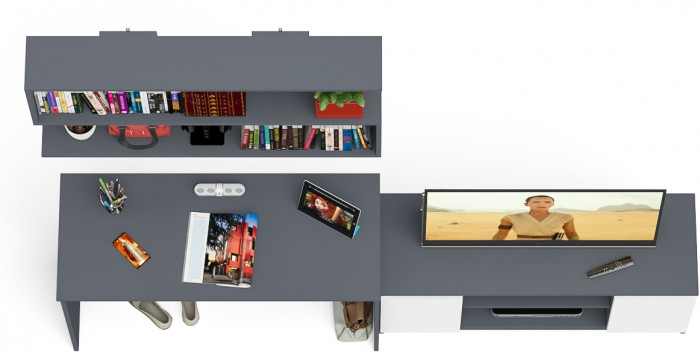 Мори Стол письменный МСП1200.1 + Тумба МТВ1200.1 + Полка 1200, цвет графит/белый, ШхГхВ 240,8х50х209,6 см., универсальная сборка