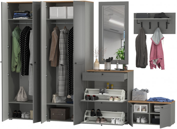 Остин Прихожая 48, цвет серый графит/дуб крафт золотой, ШхГхВ 320х54,3х229,6 см., универсальная сборка