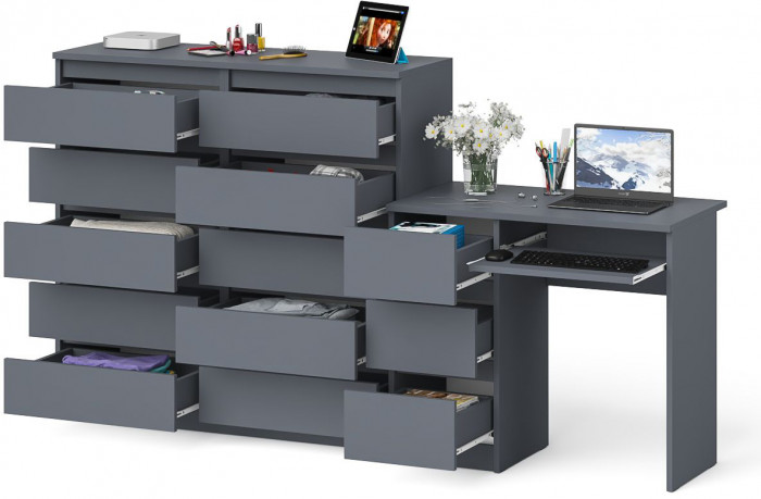 Мори компьютерный стол МС-6 левый + Комод МК1200.10, графит