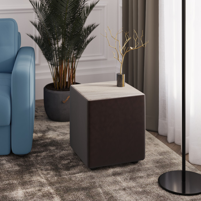 Пуфик "Стивен", Коричневый/МДФ сандал белый