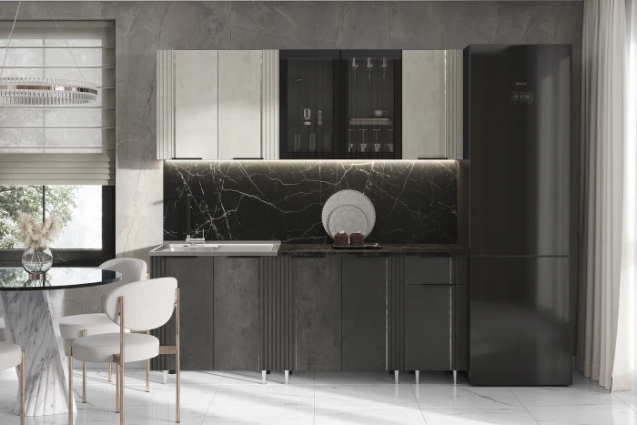 Кухня Виктория 2,0м Камень светлый/камень темный/графит