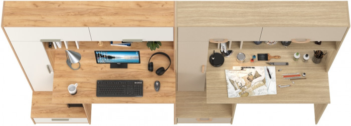 Два Стола письменных Лайт 03.243Н, цвет дуб крафт золотой/белый премиум/плэйн/сатин, ШхГхВ 300,4х57,3х179,9 см., НЕ универсальная сборка