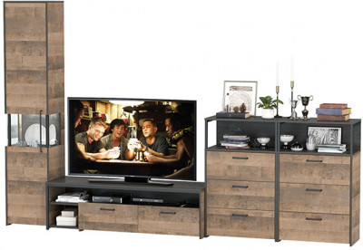 Трувор Гостиная 102, цвет дуб гранж песочный/интра, ШхГхВ 326,6х45,4х210 см., универсальная сборка