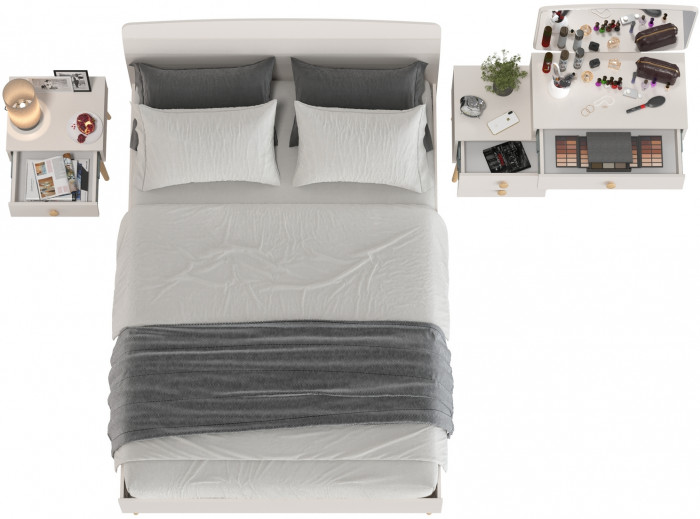 Афина Спальня Кровать 1400 + Трюмо + Тумба, цвет кашемир серый, ШхГхВ 144,6х210,2х95,7 + 105х38,6х129 + 45х37х45 см., 1400х2000 мм., б/м, осн. есть