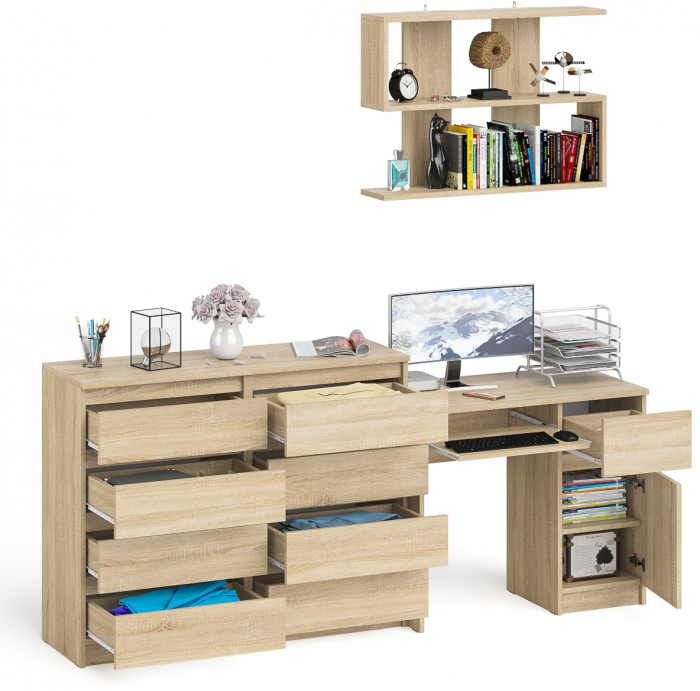 Мори Стол компьютерный МС-1 правый + Комод МК1200.8 + Полка 900, цвет дуб сонома, ШхГхВ 210,4х50х209,6 см., НЕ универсальная сборка