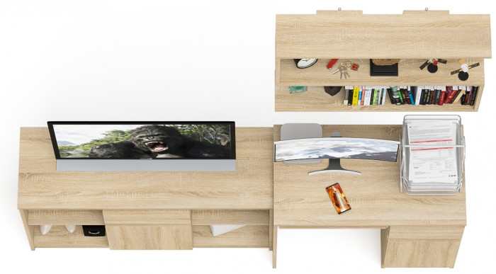 Мори Стол компьютерный МС-1 правый + Тумба МТВ1204.1 + Полка 900, цвет дуб сонома, ШхГхВ 210,4х50х209,6 см., НЕ универсальная сборка