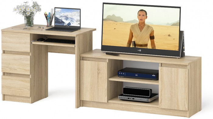 Мори Стол компьютерный МС-6 левый + Тумба МТВ1200.1, цвет дуб сонома, ШхГхВ 210,4х50х76,6 см., выдвижные ящики слева, НЕ универсальная сборка