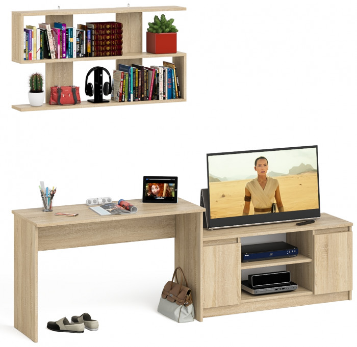 Мори Стол письменный МСП1200.1 + Тумба МТВ1200.1 + Полка 1200, цвет дуб сонома, ШхГхВ 240,8х50х209,6 см., универсальная сборка