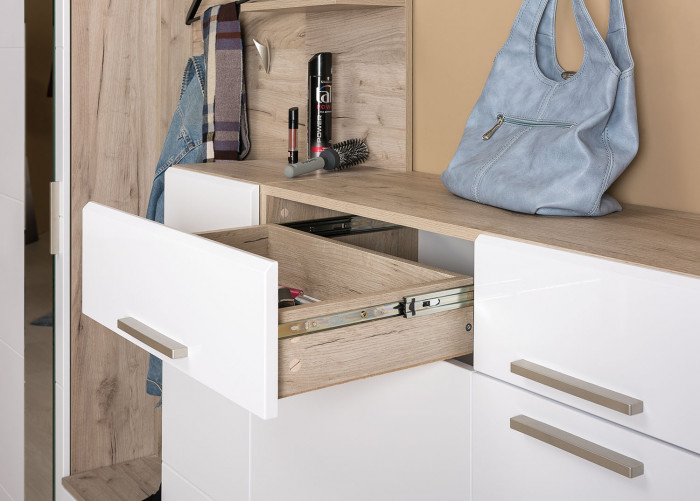 Лайн Прихожая № 10, дуб крафт серый/фасады МДФ белый глянец