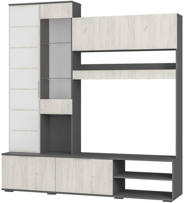 Гостиная "Плаза" ЦС-01 Графит/Дуб крафт белый