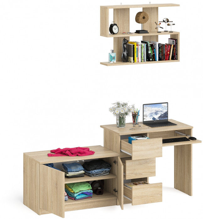 Мори Стол компьютерный МС-6 левый + Тумба МА900.1 + Полка 900, цвет дуб сонома, ШхГхВ 180,4х50,4х209,6 см., НЕ универсальная сборка