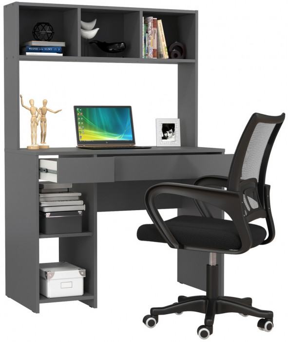 Стол компьютерный Комфорт 12.77F + кресло 103 чёрное, цвет тёмно-серый, ШхГхВ 100х49,8х147 см., универсальная сборка
