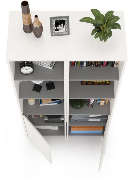 Торонто 13.13 Шкаф комбинированный + 13.13 Шкаф комбинированный, цвет белый шагрень/стальной серый, ШхГхВ 80х40,3х149,7 см., универсальная сборка