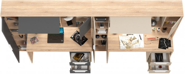 Два стола компьютерных Комфорт 12.95N, цвет дуб сонома/сатин/дуб сонома/тёмно-серый, ШхГхВ 324х60,3х180 см., НЕ универсальная сборка