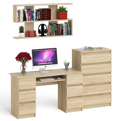 Мори компьютерный стол МС-2 + Комод МК700.5 + Полка 1200, дуб сонома