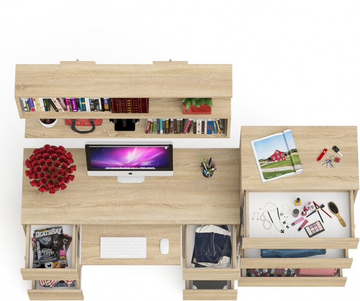 Мори компьютерный стол МС-2 + Комод МК700.5 + Полка 1200, дуб сонома