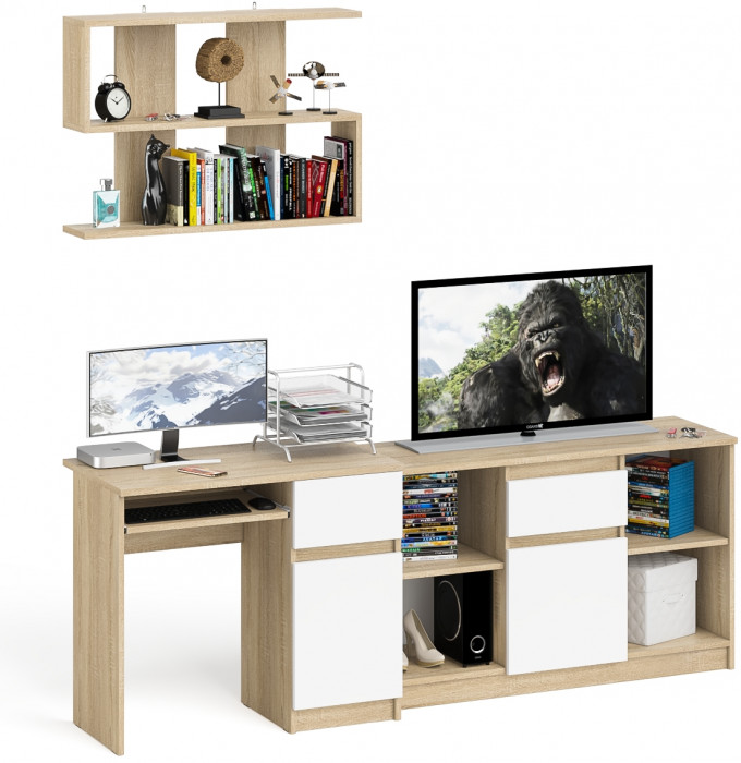 Мори Стол компьютерный МС-1 правый + Тумба МТВ1204.1 + Полка 900, цвет дуб сонома/белый, ШхГхВ 210,4х50х209,6 см., НЕ универсальная сборка