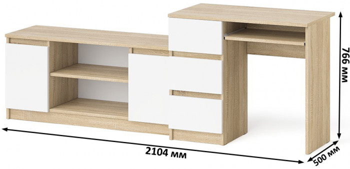 Мори Стол компьютерный МС-6 левый + Тумба МТВ1200.1, цвет дуб сонома/белый, ШхГхВ 210,4х50х76,6 см., выдвижные ящики слева, НЕ универсальная сборка