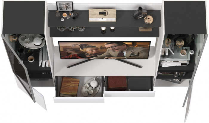 Сидней Комплектация № 068, корпус: белый/чёрный/фасады: МДФ белый глянец