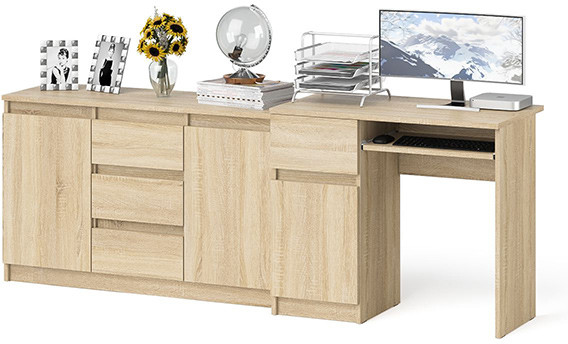 Мори компьютерный стол МС-1 левый + Комод МК1200.3, дуб сонома