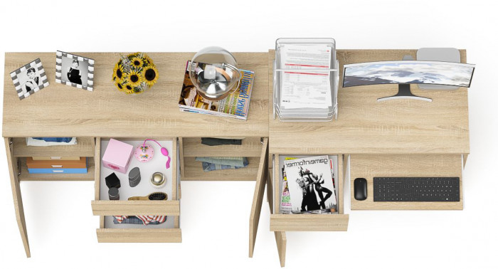 Мори компьютерный стол МС-1 левый + Комод МК1200.3, дуб сонома