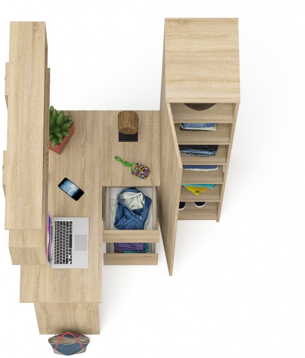 Мори компьютерный стол МС-16 правый + Пенал МШ400.1 + Полка 1200, дуб сонома