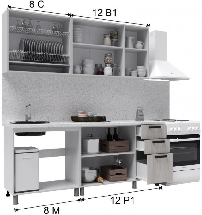 Кухонный гарнитур Тоскана 2,0м Белый/Графит