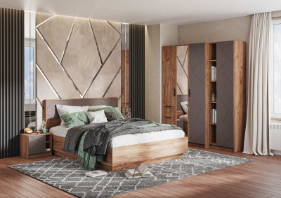 ОРЕГОН ШК 04 Шкаф 4х-створчатый (1600х2100х500) Фасад МДФ АСФАЛЬТ СУПЕРМАТ,ДУБ КРАФТ ТАБАЧНЫЙ/Корпус ДУБ КРАФТ ТАБАЧНЫЙ