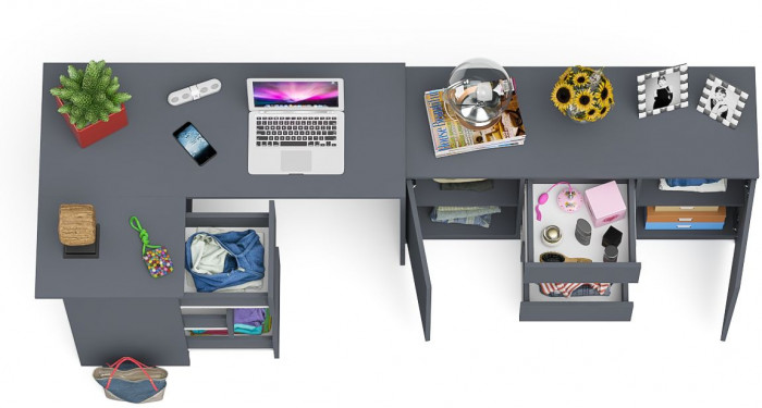 Мори Стол компьютерный МС-16 левый + Комод МК1200.3, цвет графит, ШхГхВ 244,8х84,9х76,6 см., выдвижные ящики слева, НЕ универсальная сборка