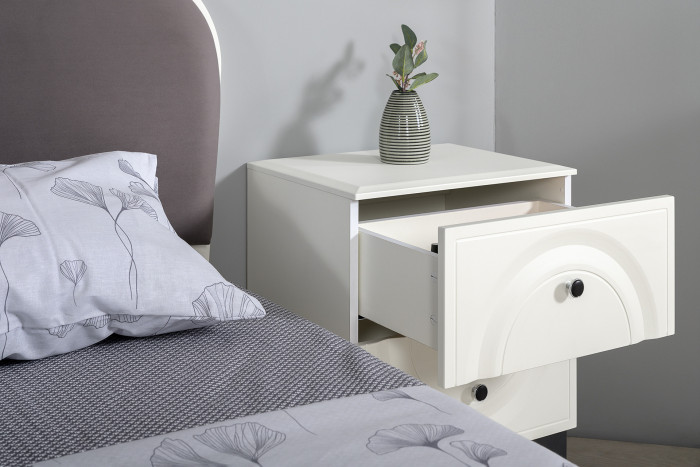 Валенсия Спальня № 40, цвет ЛДСП белый шагрень/МДФ белый шагрень/ткань велутто 19, ортопед есть, сп. м. 1600х2000 мм., б/м