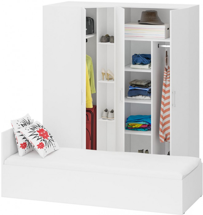 Спальня Стандарт 2-0800, цвет белый, ШхГхВ 83,5х203,5х70 + 171,2х81,2х200 см., сп.м. 800х2000 мм., без матраса, основание есть